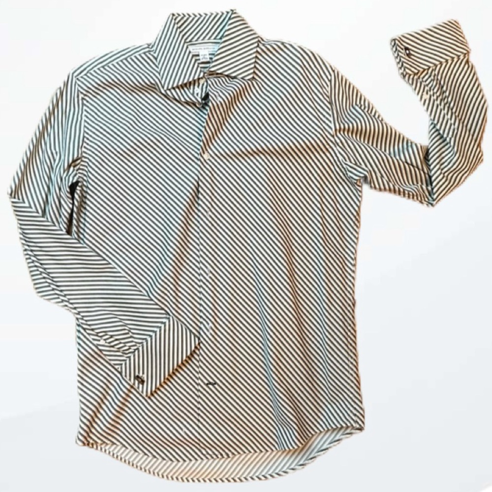 Banana Republic Olive Green and White Striped Button Down Shirt